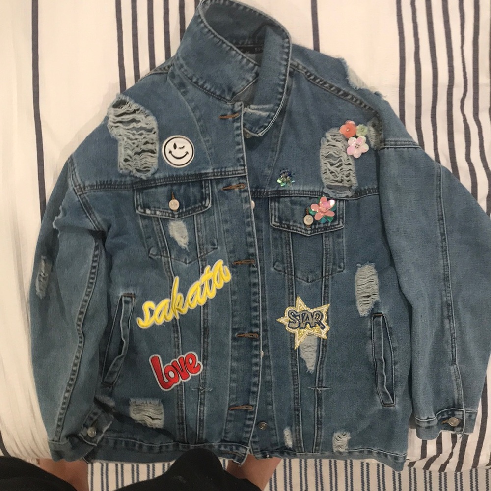 Denim jacket with  cute patches and embroidery